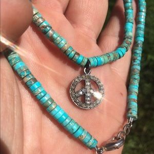 Natural loose diamond pendant turquoise necklace